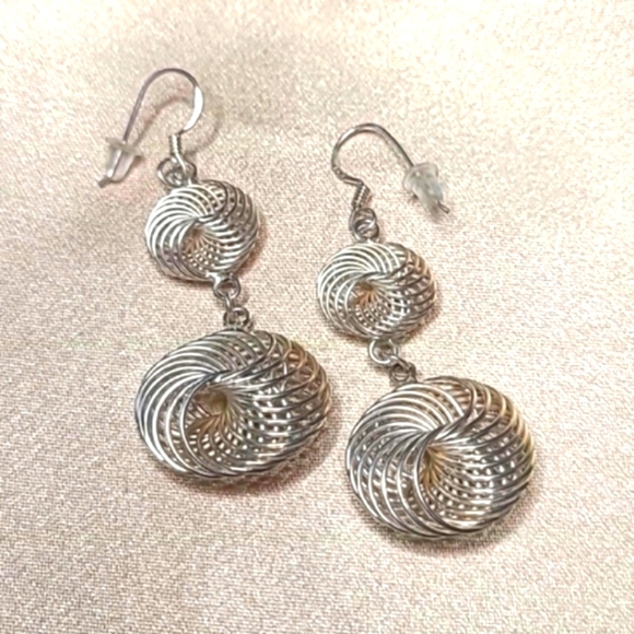 Retro Sterling Silver 925 Double Circle Dangle Earrings Vintage Infinity… - Picture 1 of 5